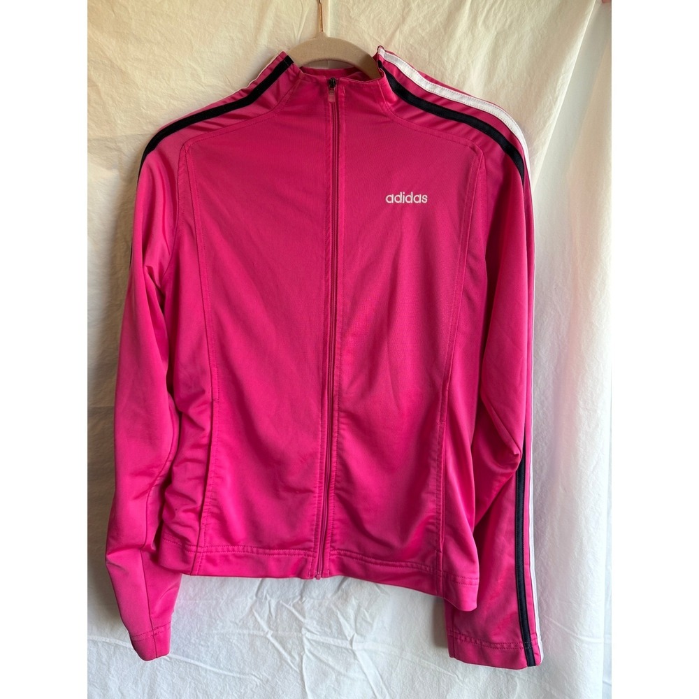 Adidas Womens Pink Track Jacket Full Zip 3 Stripe Mesh Lined Size Medium
